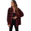 imageSweatyRocks Womens Plaid Button Front Long Sleeve High Low Shirt Blouse TopBlack Red Plaid
