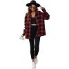 imageSweatyRocks Womens Plaid Button Front Long Sleeve High Low Shirt Blouse TopBlack Red Plaid
