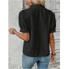 imageSweatyRocks Womens Puff Short Sleeve Collar Button Front Blouse V Neck Contrast Lace Shirt TopsBlack