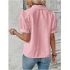 imageSweatyRocks Womens Puff Short Sleeve Collar Button Front Blouse V Neck Contrast Lace Shirt TopsPink