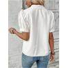 imageSweatyRocks Womens Puff Short Sleeve Collar Button Front Blouse V Neck Contrast Lace Shirt TopsWhite