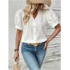 imageSweatyRocks Womens Puff Short Sleeve Collar Button Front Blouse V Neck Contrast Lace Shirt TopsWhite