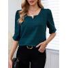 imageSweatyRocks Womens Puff Sleeve Square Neck Blouses Textured Solid Work Office Shirts TopsDark Green