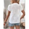 imageSweatyRocks Womens Puff Sleeve Tops V Neck Embroidery Eyelet Blouse ShirtsWhite