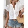 imageSweatyRocks Womens Puff Sleeve Tops V Neck Embroidery Eyelet Blouse ShirtsWhite