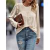 imageSweatyRocks Womens Ruffle Trim Long Sleeve Blouse Round Neck Pleated Keyhole Back Blouse Shirt TopsApricot