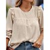 imageSweatyRocks Womens Ruffle Trim Long Sleeve Blouse Round Neck Pleated Keyhole Back Blouse Shirt TopsApricot