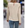 imageSweatyRocks Womens Ruffle Trim Long Sleeve Blouse Round Neck Pleated Keyhole Back Blouse Shirt TopsApricot