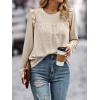 imageSweatyRocks Womens Ruffle Trim Long Sleeve Blouse Round Neck Pleated Keyhole Back Blouse Shirt TopsApricot