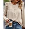 imageSweatyRocks Womens Ruffle Trim Long Sleeve Blouse Round Neck Pleated Keyhole Back Blouse Shirt TopsApricot