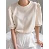 imageSweatyRocks Womens Short Puff Sleeve Round Neck Blouse Casual Solid Office Shirt TopApricot
