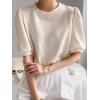 imageSweatyRocks Womens Short Puff Sleeve Round Neck Blouse Casual Solid Office Shirt TopApricot
