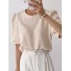 imageSweatyRocks Womens Short Puff Sleeve Round Neck Blouse Casual Solid Office Shirt TopApricot