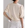 imageSweatyRocks Womens Short Puff Sleeve Round Neck Blouse Casual Solid Office Shirt TopApricot