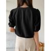 imageSweatyRocks Womens Short Puff Sleeve Round Neck Blouse Casual Solid Office Shirt TopBlack