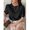 imageSweatyRocks Womens Short Puff Sleeve Round Neck Blouse Casual Solid Office Shirt TopBlack