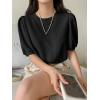imageSweatyRocks Womens Short Puff Sleeve Round Neck Blouse Casual Solid Office Shirt TopBlack