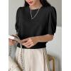 imageSweatyRocks Womens Short Puff Sleeve Round Neck Blouse Casual Solid Office Shirt TopBlack