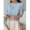 imageSweatyRocks Womens Short Puff Sleeve Round Neck Blouse Casual Solid Office Shirt TopBlue