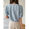 imageSweatyRocks Womens Short Puff Sleeve Round Neck Blouse Casual Solid Office Shirt TopBlue