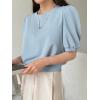 imageSweatyRocks Womens Short Puff Sleeve Round Neck Blouse Casual Solid Office Shirt TopBlue