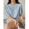 imageSweatyRocks Womens Short Puff Sleeve Round Neck Blouse Casual Solid Office Shirt TopBlue