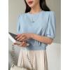 imageSweatyRocks Womens Short Puff Sleeve Round Neck Blouse Casual Solid Office Shirt TopBlue