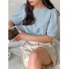 imageSweatyRocks Womens Short Puff Sleeve Round Neck Blouse Casual Solid Office Shirt TopBlue