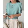 imageSweatyRocks Womens Short Puff Sleeve Round Neck Blouse Casual Solid Office Shirt TopCadet Blue