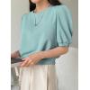 imageSweatyRocks Womens Short Puff Sleeve Round Neck Blouse Casual Solid Office Shirt TopCadet Blue