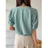 imageSweatyRocks Womens Short Puff Sleeve Round Neck Blouse Casual Solid Office Shirt TopCadet Blue