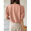 imageSweatyRocks Womens Short Puff Sleeve Round Neck Blouse Casual Solid Office Shirt TopCoral Pink