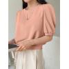 imageSweatyRocks Womens Short Puff Sleeve Round Neck Blouse Casual Solid Office Shirt TopCoral Pink