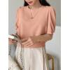 imageSweatyRocks Womens Short Puff Sleeve Round Neck Blouse Casual Solid Office Shirt TopCoral Pink
