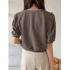 imageSweatyRocks Womens Short Puff Sleeve Round Neck Blouse Casual Solid Office Shirt TopMocha Brown