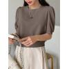 imageSweatyRocks Womens Short Puff Sleeve Round Neck Blouse Casual Solid Office Shirt TopMocha Brown