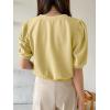 imageSweatyRocks Womens Short Puff Sleeve Round Neck Blouse Casual Solid Office Shirt TopYellow