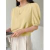 imageSweatyRocks Womens Short Puff Sleeve Round Neck Blouse Casual Solid Office Shirt TopYellow