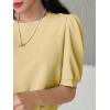 imageSweatyRocks Womens Short Puff Sleeve Round Neck Blouse Casual Solid Office Shirt TopYellow