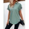 imageSweatyRocks Womens Short Sleeve Collared V Neck Blouse Button Front Asymmetrical Hem Loose Shirt TopsGreen
