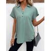 imageSweatyRocks Womens Short Sleeve Collared V Neck Blouse Button Front Asymmetrical Hem Loose Shirt TopsGreen