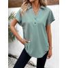 imageSweatyRocks Womens Short Sleeve Collared V Neck Blouse Button Front Asymmetrical Hem Loose Shirt TopsGreen