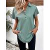 imageSweatyRocks Womens Short Sleeve Collared V Neck Blouse Button Front Asymmetrical Hem Loose Shirt TopsGreen