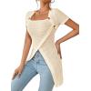 imageSweatyRocks Womens Square Neck Asymmetrical Tops Dressy Casual Short Sleeve Shirts Wrap Plain Tee ShirtBeige