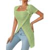 imageSweatyRocks Womens Square Neck Asymmetrical Tops Dressy Casual Short Sleeve Shirts Wrap Plain Tee ShirtGreen