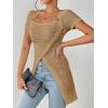 imageSweatyRocks Womens Square Neck Asymmetrical Tops Dressy Casual Short Sleeve Shirts Wrap Plain Tee ShirtKhaki