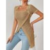 imageSweatyRocks Womens Square Neck Asymmetrical Tops Dressy Casual Short Sleeve Shirts Wrap Plain Tee ShirtKhaki