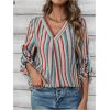 imageSweatyRocks Womens Striped Long Sleeve Shirts V Neck Loose Casual Blouse TopsMulticolor