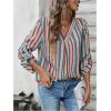 imageSweatyRocks Womens Striped Long Sleeve Shirts V Neck Loose Casual Blouse TopsMulticolor