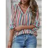 imageSweatyRocks Womens Striped Long Sleeve Shirts V Neck Loose Casual Blouse TopsMulticolor